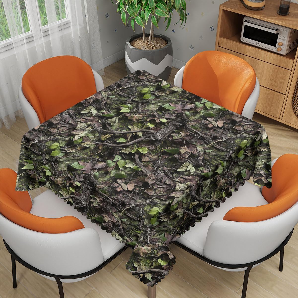 Outdoor Hunting Table - Camouflage Hunting Square Tablecloth Leaves Branches