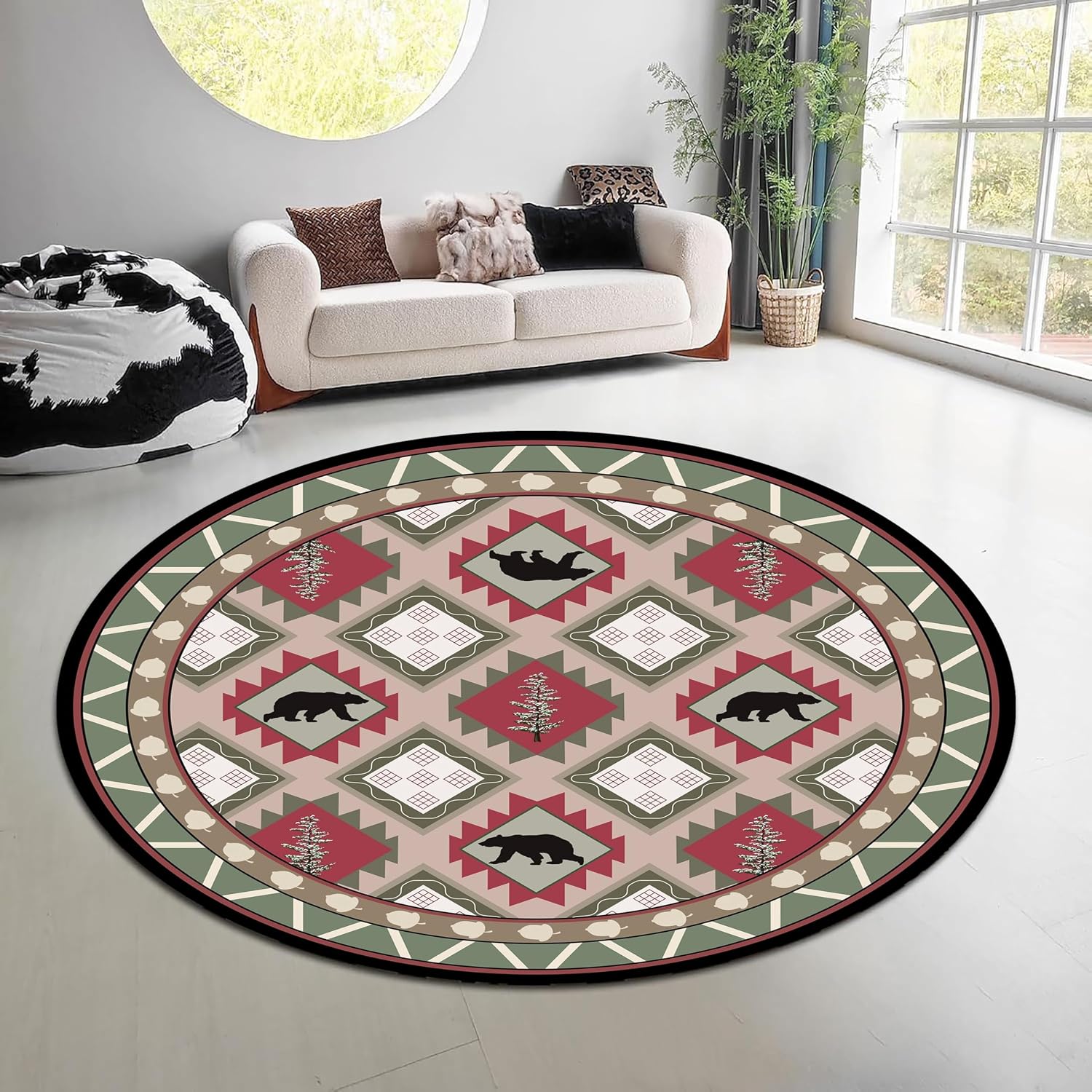 Vintage Nature Forest Round Ru - Hunting Outdoor Rug 评论和价格